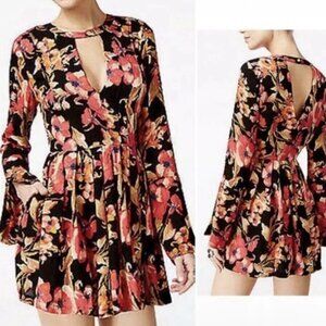 Free People Tegan Dress 12 Tegan Floral Bell Sleeves Flare Swing Pleat Mini